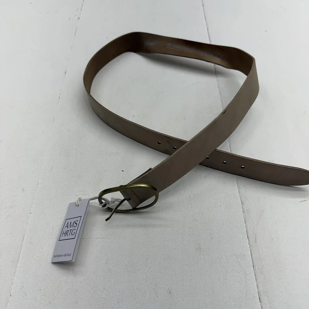 Amsterdam Heritage Belt Womens XL Beige Leather Taupe Brass Buckle Waist 38-39
